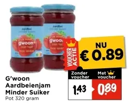 Aanbieding: Aardbeienjam Minder Suiker