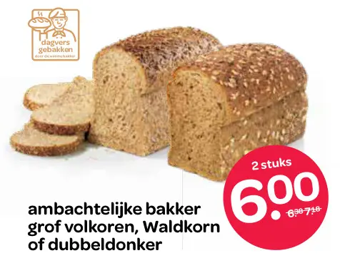 Aanbieding: ambachtelijke bakker grof volkoren, Waldkorn of dubbeldonker