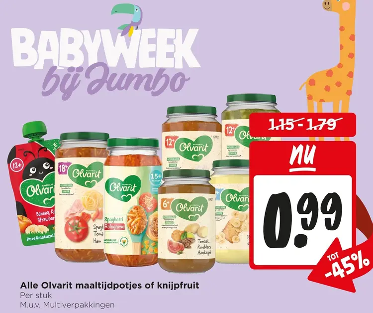 Aanbieding: Alle Olvarit maaltijdpotjes of knijpfruit
