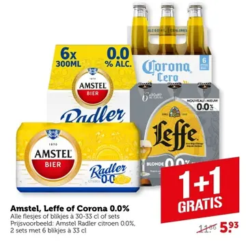 Aanbieding: Amstel, Leffe of Corona 0.0%