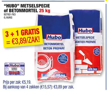 Aanbieding: "HUBO" METSELSPECIE of BETONMORTEL