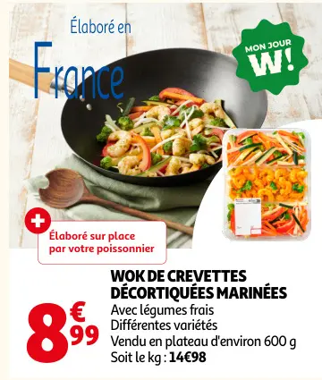 Promotie: Wok de crevettes décortiquées marinées