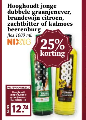 Aanbieding: Hooghoudt jonge dubbele graanjenever, brandewijn citroen, zachtbitter of kalmoes beerenburg