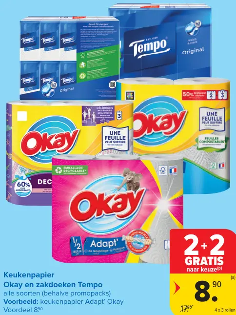 Promotie: Keukenpapier Okay en zakdoeken Tempo