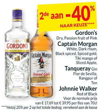 Aanbieding: Gordon's, Captain Morgan, Tanqueray, Johnnie Walker