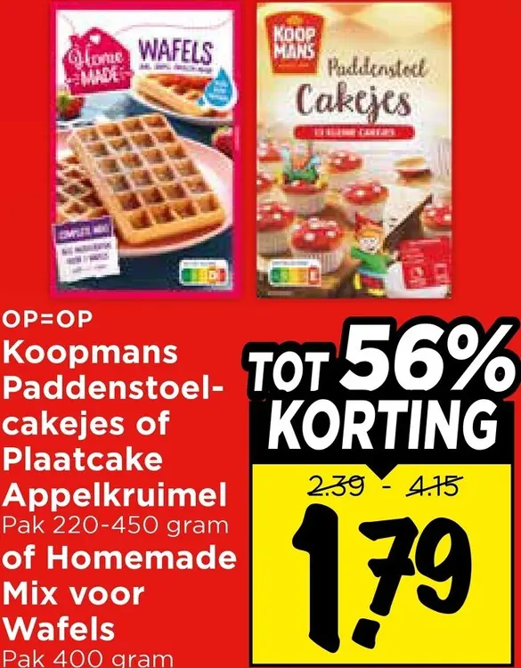 Aanbieding: Paddenstoel-cakejes of Plaatcake Appelkruimel of Homemade Mix voor Wafels