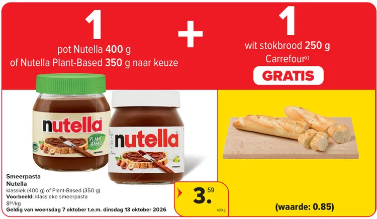 Promotie: Smeerpasta met gratis wit stokbrood