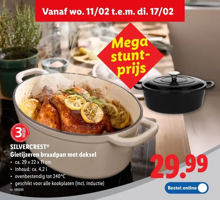 Promotie: Gietijzeren braadpan met deksel