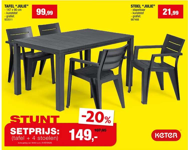 Promotie: Julie tuintafel 147x90x75 cm grafiet
