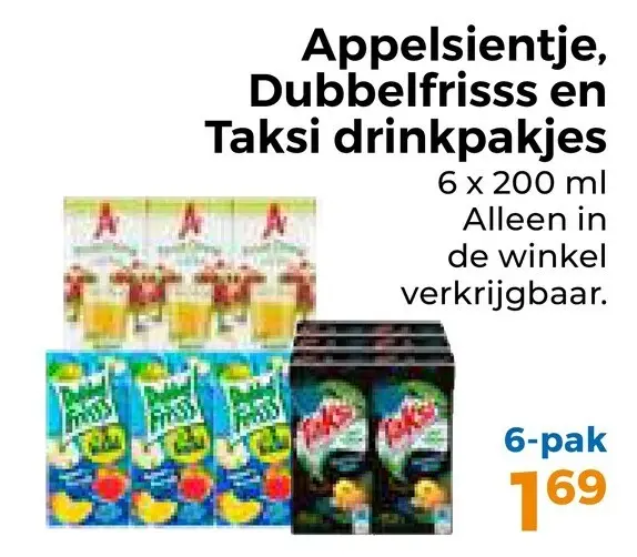 Aanbieding: Appelsientje, Dubbelfrisss en Taksi drinkpakjes