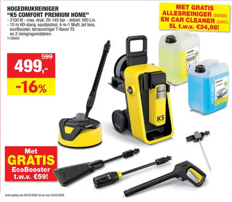 Promotie: Karcher K5 Comfort Premium Home hogedrukreiniger 2100W met eco!Booster