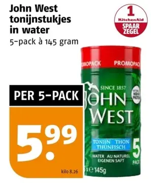 Aanbieding: John West tonijnstukjes in water