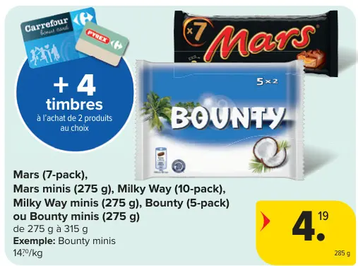 Offre: Mars, Milky Way, Bounty ou Bounty minis