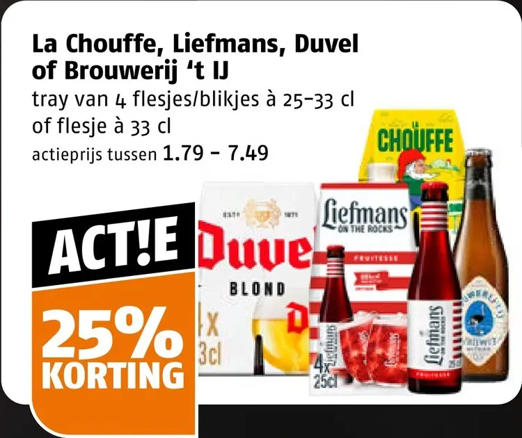 Aanbieding: Tray van 4 flesjes/blikjes à 25-33 cl of flesje à 33 cl