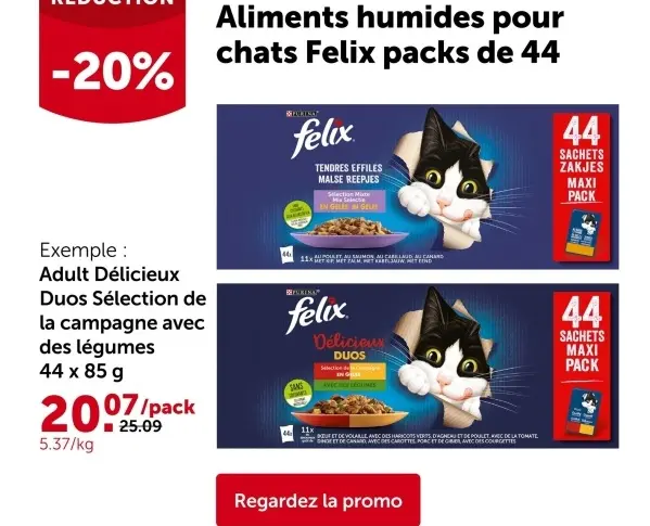 Offre: Aliments humides pour chats Felix packs de 44