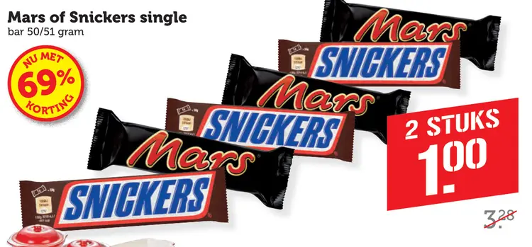 Aanbieding: Mars of Snickers single