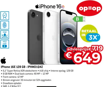 Aanbieding: iPhone 16E 128 GB - IPHMD104Z