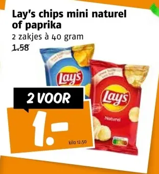 Aanbieding: Lay's chips mini naturel of paprika