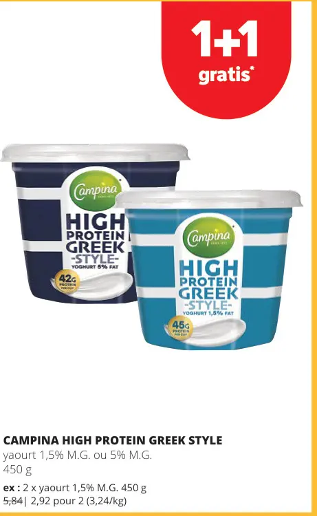 Offre: Campina high protein greek style