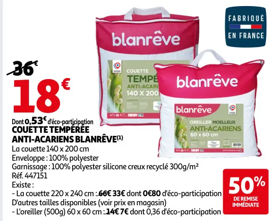 Promotie: Couette tempérée anti-acariens