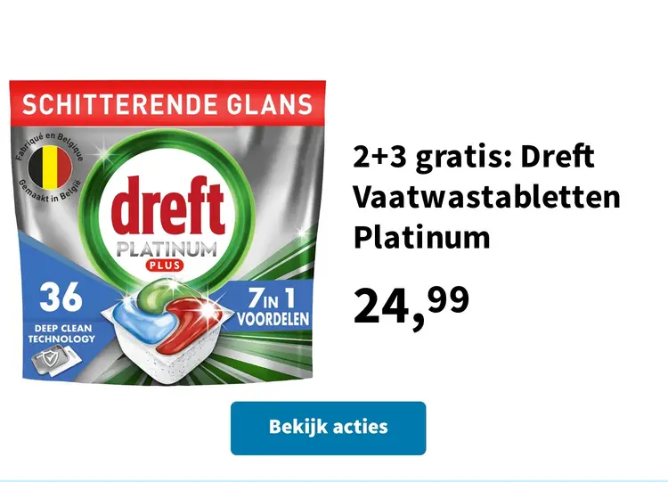 Promotie: 2+3 gratis: Dreft Vaatwastabletten Platinum