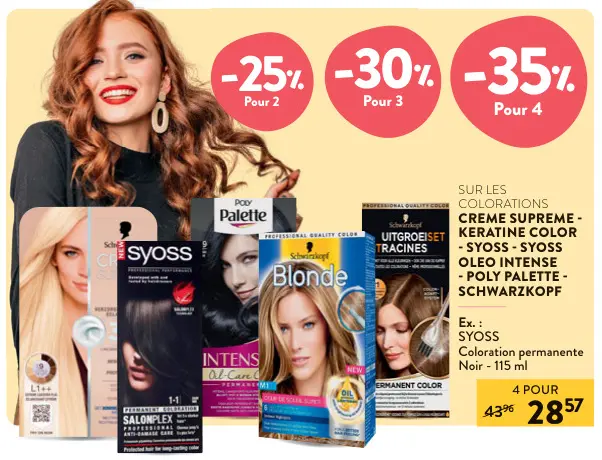 Offre: Les colorations Creme Supreme, Keratine Color, Syoss, Syoss Oleo Intense, Poly Palette et Schwarzkopf