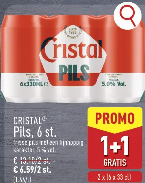 Promotie: CRISTAL Pils, 6 st.