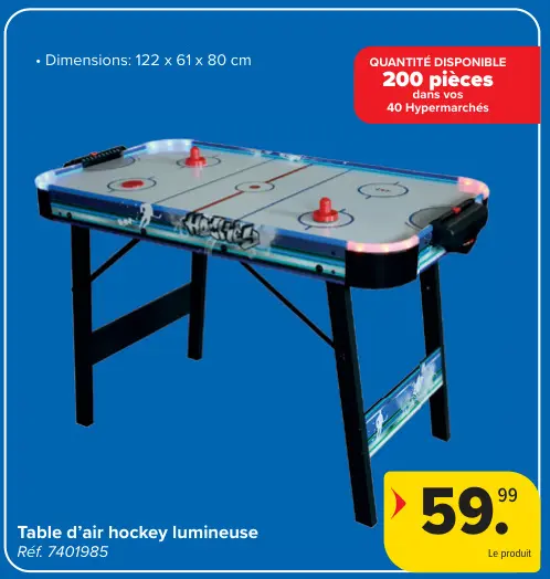 Offre: Table d'air hockey lumineuse