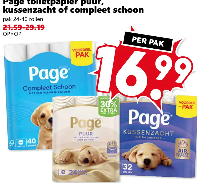 Aanbieding: toiletpapier puur, kussenzacht of compleet schoon