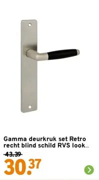 Aanbieding: Gamma deurkruk set Retro recht blind schild RVS look