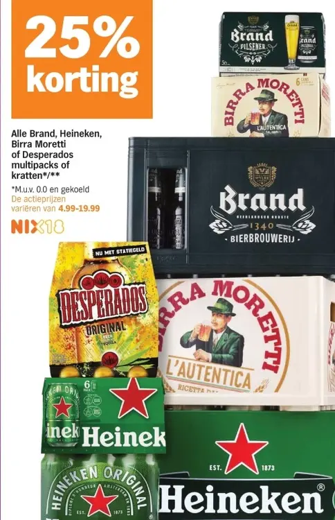 Aanbieding: Brand, Heineken, Birra Moretti of Desperados multipacks of kratten