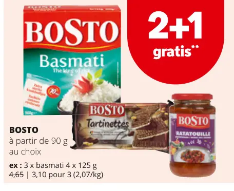 Offre: BOSTO Basmati, Tartinettes, Ratatouille