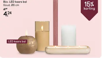 Aanbieding: LED-kaars Bal - goudkleur - Ø8 cm