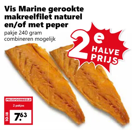 Aanbieding: gerookte makreelfilet naturel en/of met peper