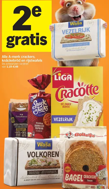 Aanbieding: A-merk crackers, knäckebröd en rijstwafels