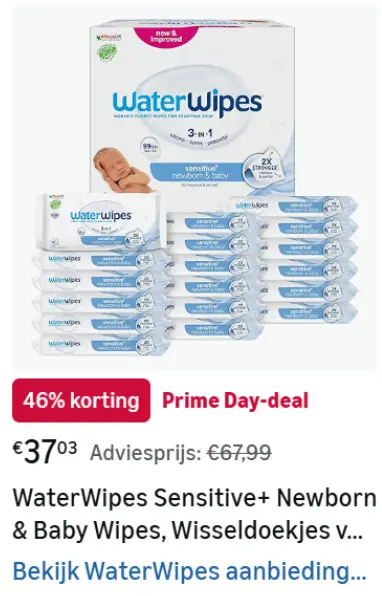Aanbieding: WaterWipes Sensitive+ Newborn & Baby Wipes