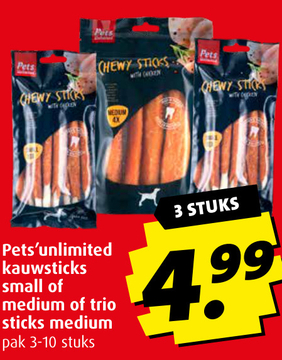 Aanbieding: Pets'unlimited kauwsticks small of medium of trio sticks medium pak
