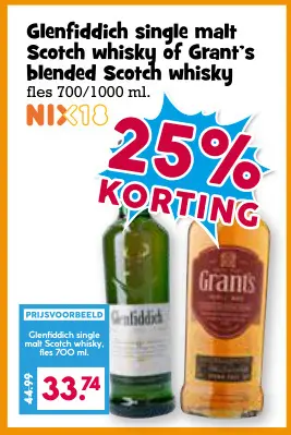 Aanbieding: Glenfiddich single malt Scotch whisky of Gran't blended Scotch whisky