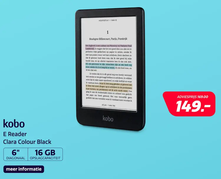 Aanbieding: Kobo Clara Colour E Ink Kaleido 6 inch zwart
