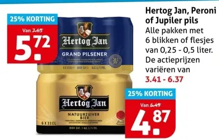 Aanbieding: Hertog Jan, Peroni of Jupiler pils
