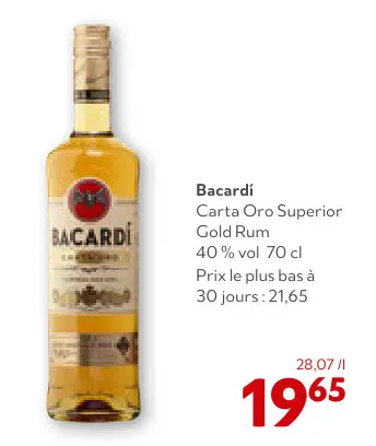 Offre: Bacardí Carta Oro Superior Gold Rum