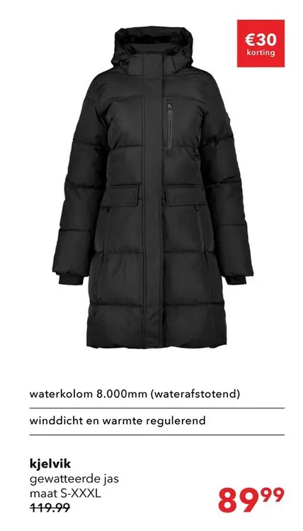 Aanbieding: Kjelvik lange dames winterjas gewatteerd zwart