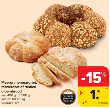 Aanbieding: Meergranenmargriet, tarwerozet of rustiek bloembrood