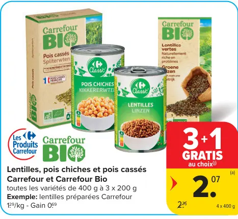 Offre: Lentilles, pois chiches et pois cassés