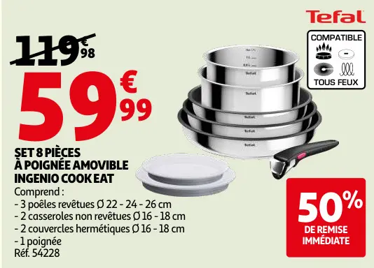 Offre: Set 8 pièces à poignée amovible ingenio cook eat