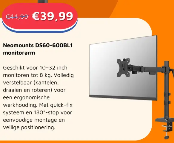 Aanbieding: Neomounts DS60-600BL1 monitorarm