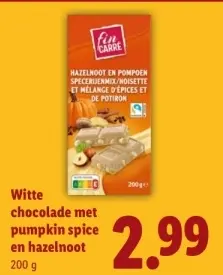 Aanbieding: Witte chocolade met pumpkin spice en hazelnoo
