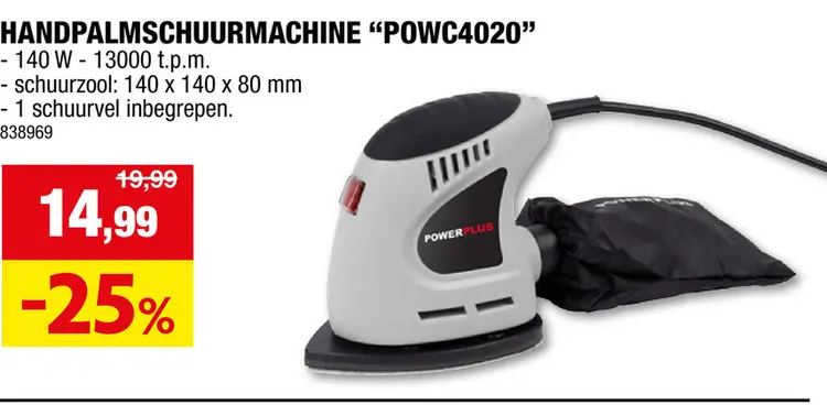 Promotie: Powerplus EG POWC40200 handpalmschuurmachine 130W