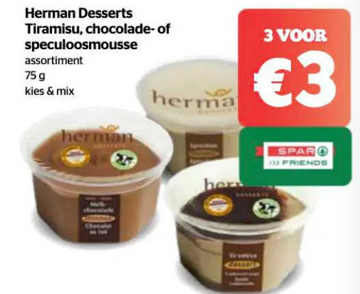 Promotie: Herman Desserts Tiramisu, chocolade- of speculoosmousse