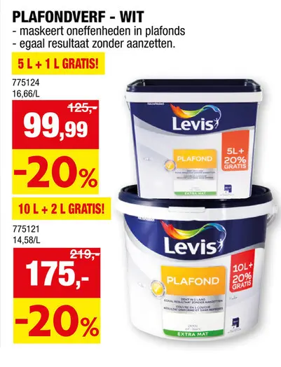 Promotie: Levis plafondverf extra mat 6l wit